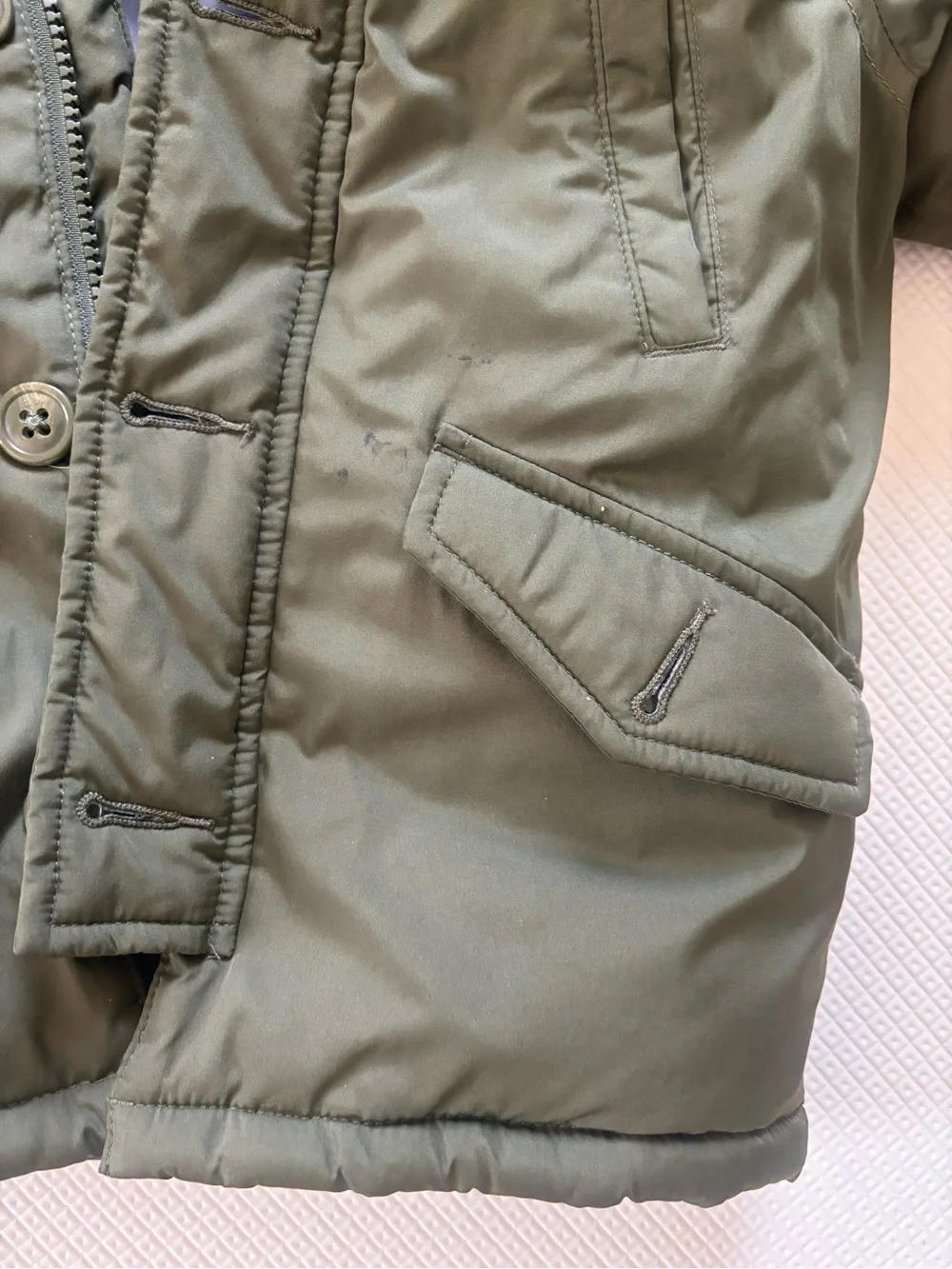 GAP Olive Green Toddler Puffer Jacket with Removable Faux Fur Hood Trim